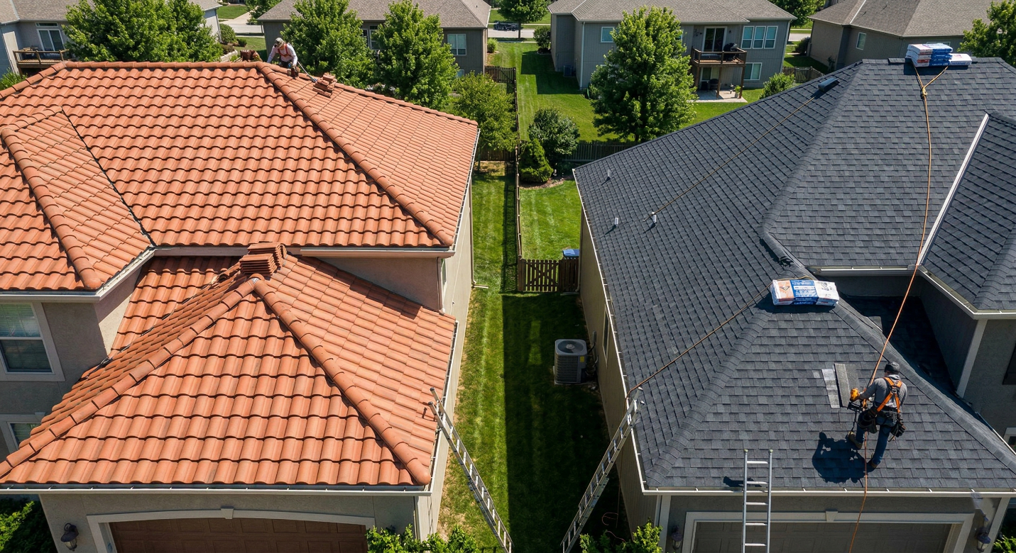 Comparing Tile Roof Installation Services in Kansas City with Traditional Roofing Options